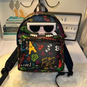 Karl Lagerfeld Paris Maybelle Collection Graffiti In Paris Backpack Black NWT